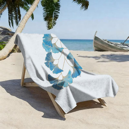 Elegant Blue Ginkgo Leaf Beach Towel