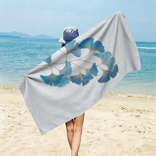 Elegant Blue Ginkgo Leaf Beach Towel
