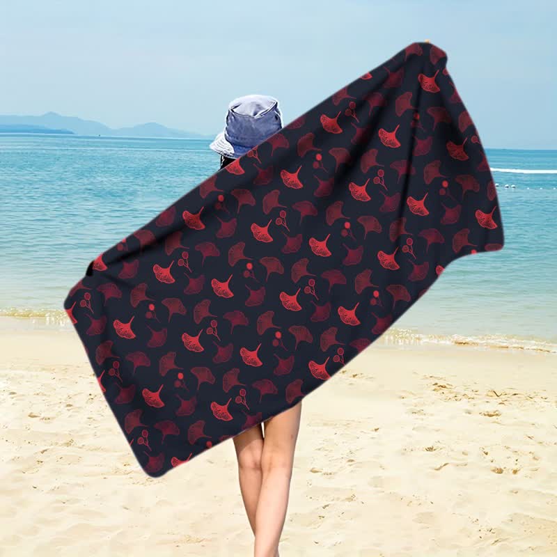 Botanical Ginkgo Leaf Beach Towel