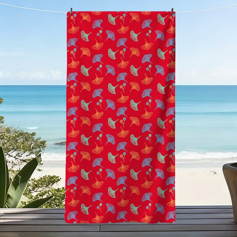 Botanical Ginkgo Leaf Beach Towel