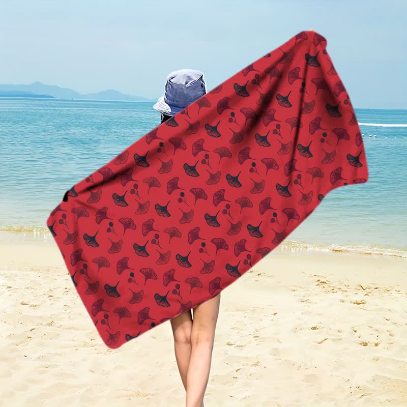 Botanical Ginkgo Leaf Beach Towel