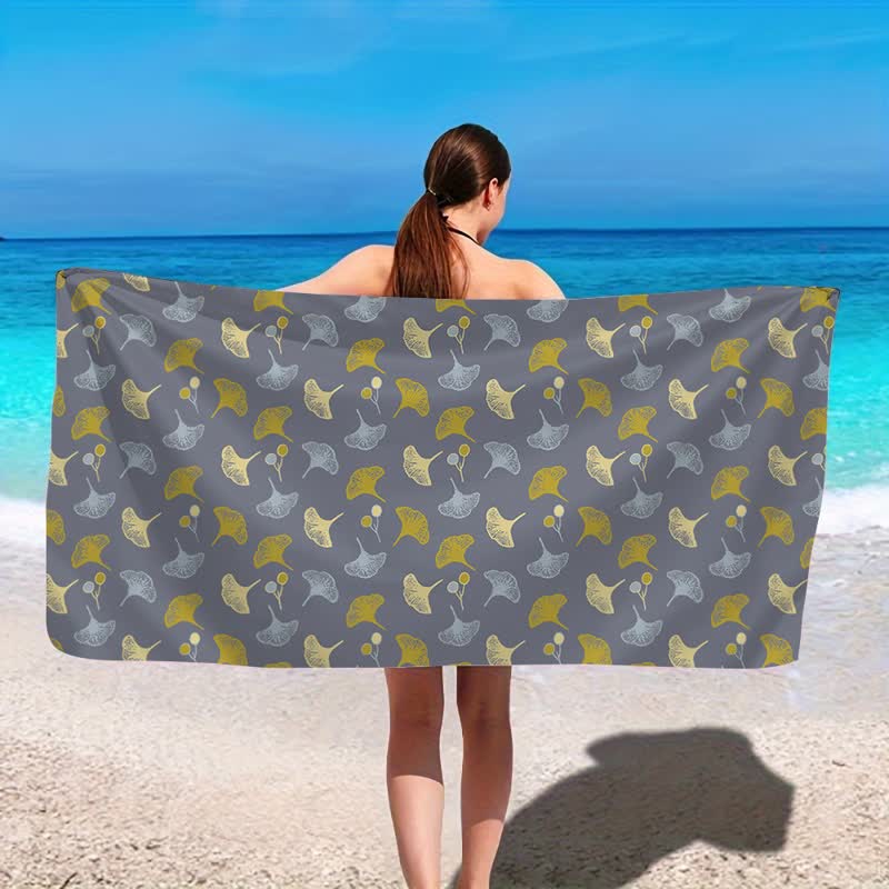 Botanical Ginkgo Leaf Beach Towel