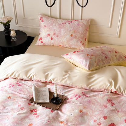Elegant Pink Floral Cotton Bedding Set