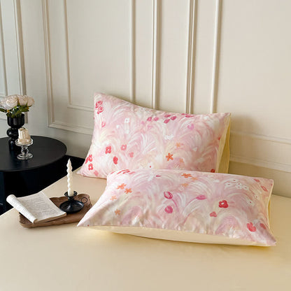 Elegant Pink Floral Cotton Bedding Set