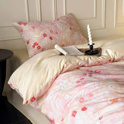 Elegant Pink Floral Cotton Bedding Set