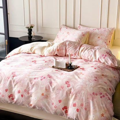 Elegant Pink Floral Cotton Bedding Set