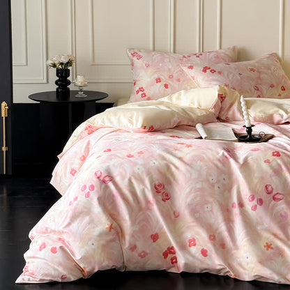 Elegant Pink Floral Cotton Bedding Set