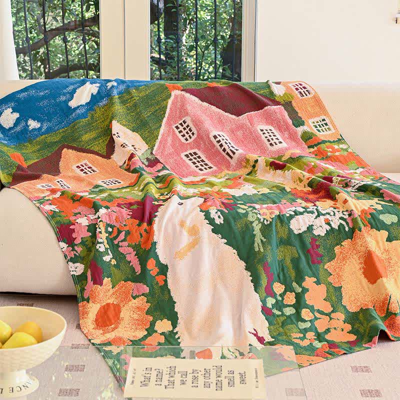 Charming Spring Village Cotton Blanket