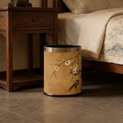 Oriental Plum Blossom Leather Trash Can