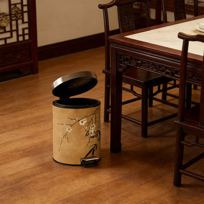 Oriental Plum Blossom Leather Trash Can