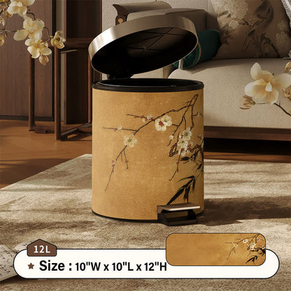 Oriental Plum Blossom Leather Trash Can