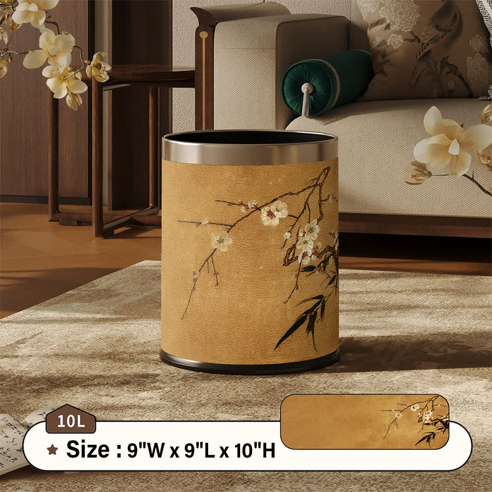 Oriental Plum Blossom Leather Trash Can