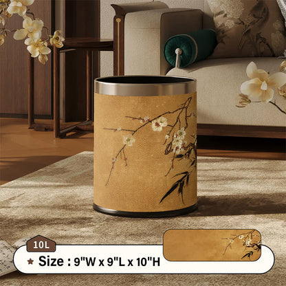 Oriental Plum Blossom Leather Trash Can