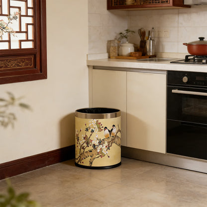 Vintage Chinoiserie Floral & Bird Trash Can