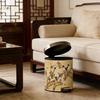 Vintage Chinoiserie Floral & Bird Trash Can