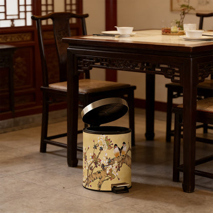 Vintage Chinoiserie Floral & Bird Trash Can