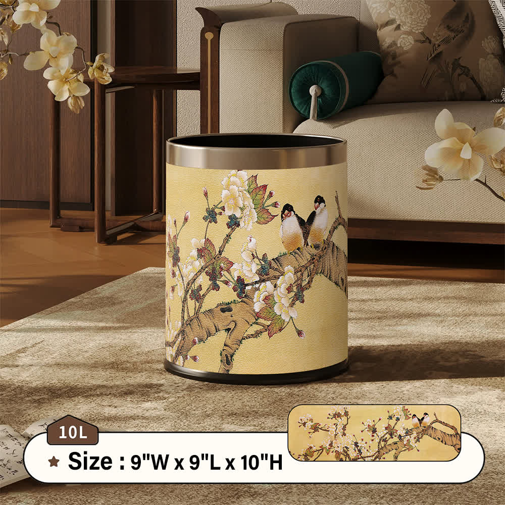 Vintage Chinoiserie Floral & Bird Trash Can