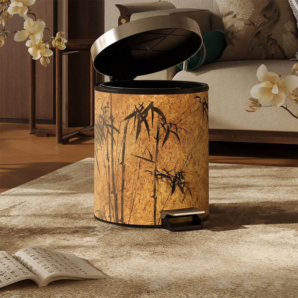 Oriental Zen Bamboo Print Leather Trash Can