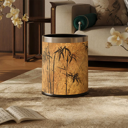 Oriental Zen Bamboo Print Leather Trash Can