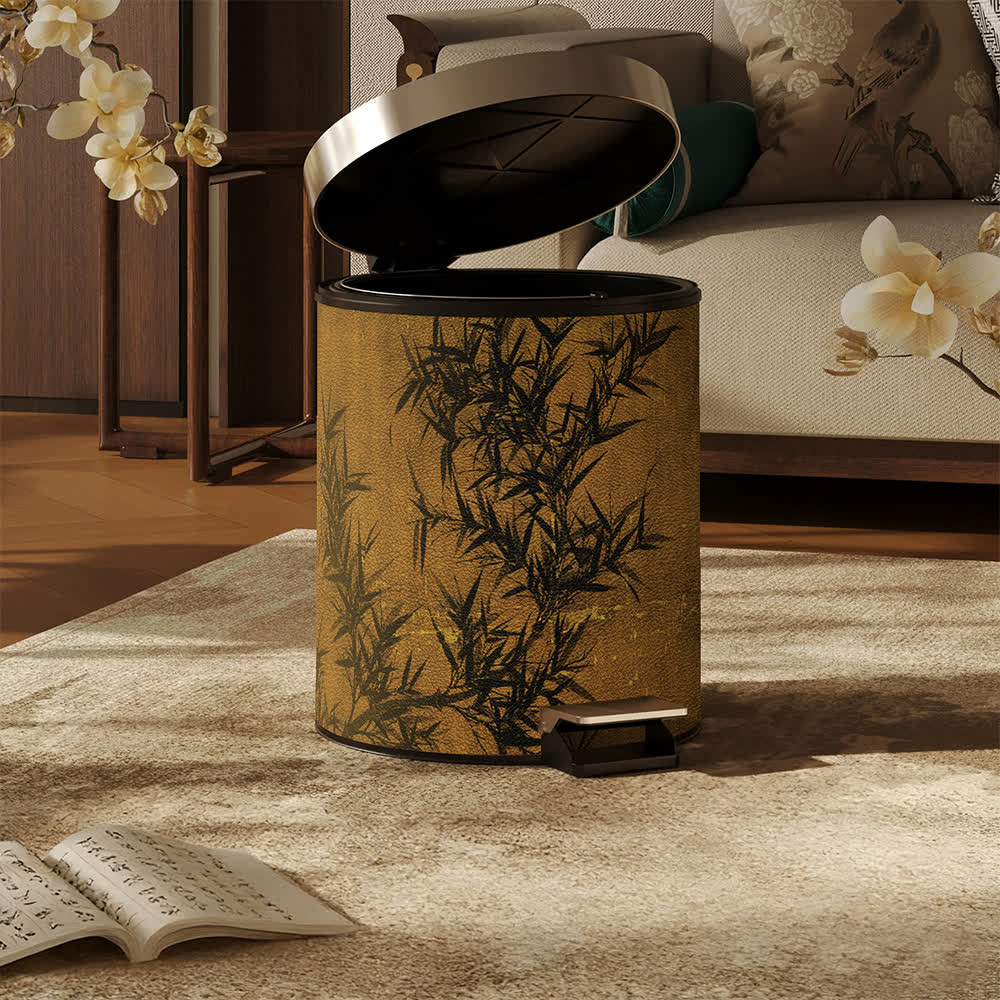 Oriental Zen Bamboo Print Leather Trash Can