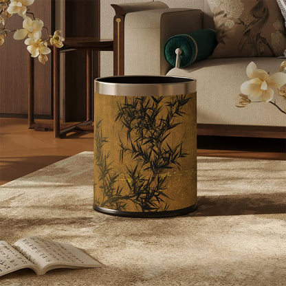 Oriental Zen Bamboo Print Leather Trash Can