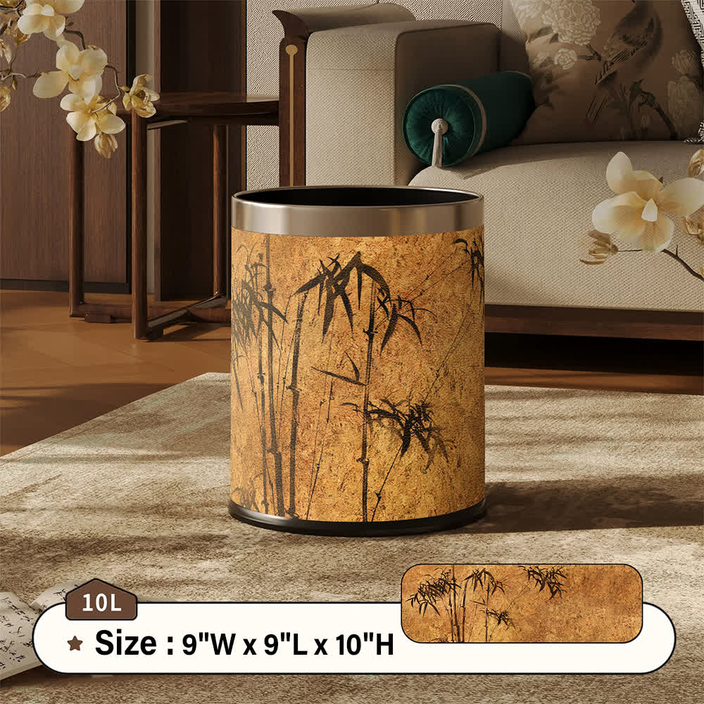 Oriental Zen Bamboo Print Leather Trash Can