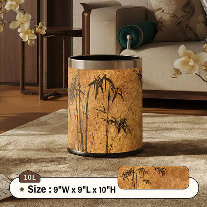 Oriental Zen Bamboo Print Leather Trash Can