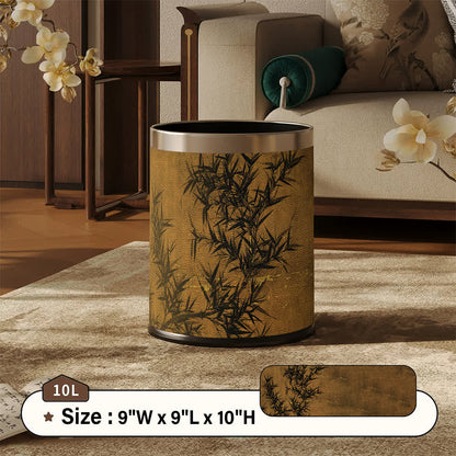 Oriental Zen Bamboo Print Leather Trash Can