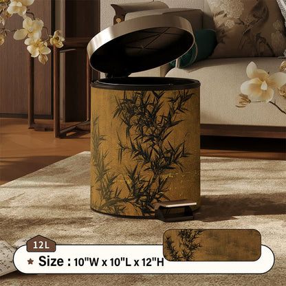 Oriental Zen Bamboo Print Leather Trash Can