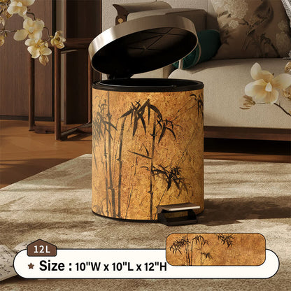 Oriental Zen Bamboo Print Leather Trash Can
