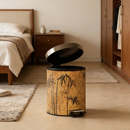 Oriental Zen Bamboo Print Leather Trash Can