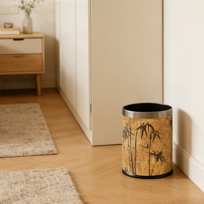 Oriental Zen Bamboo Print Leather Trash Can