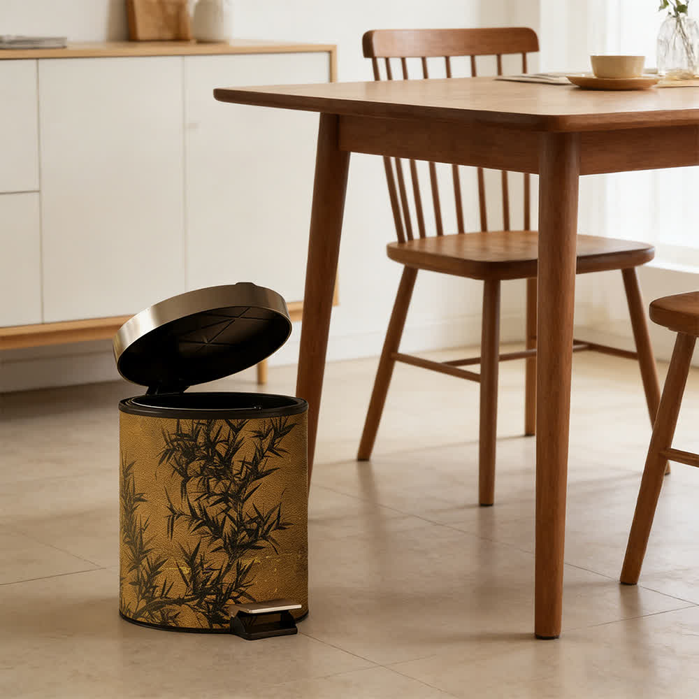 Oriental Zen Bamboo Print Leather Trash Can
