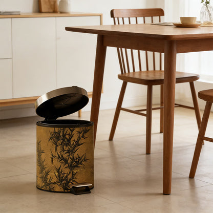 Oriental Zen Bamboo Print Leather Trash Can