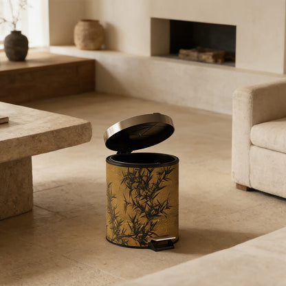 Oriental Zen Bamboo Print Leather Trash Can
