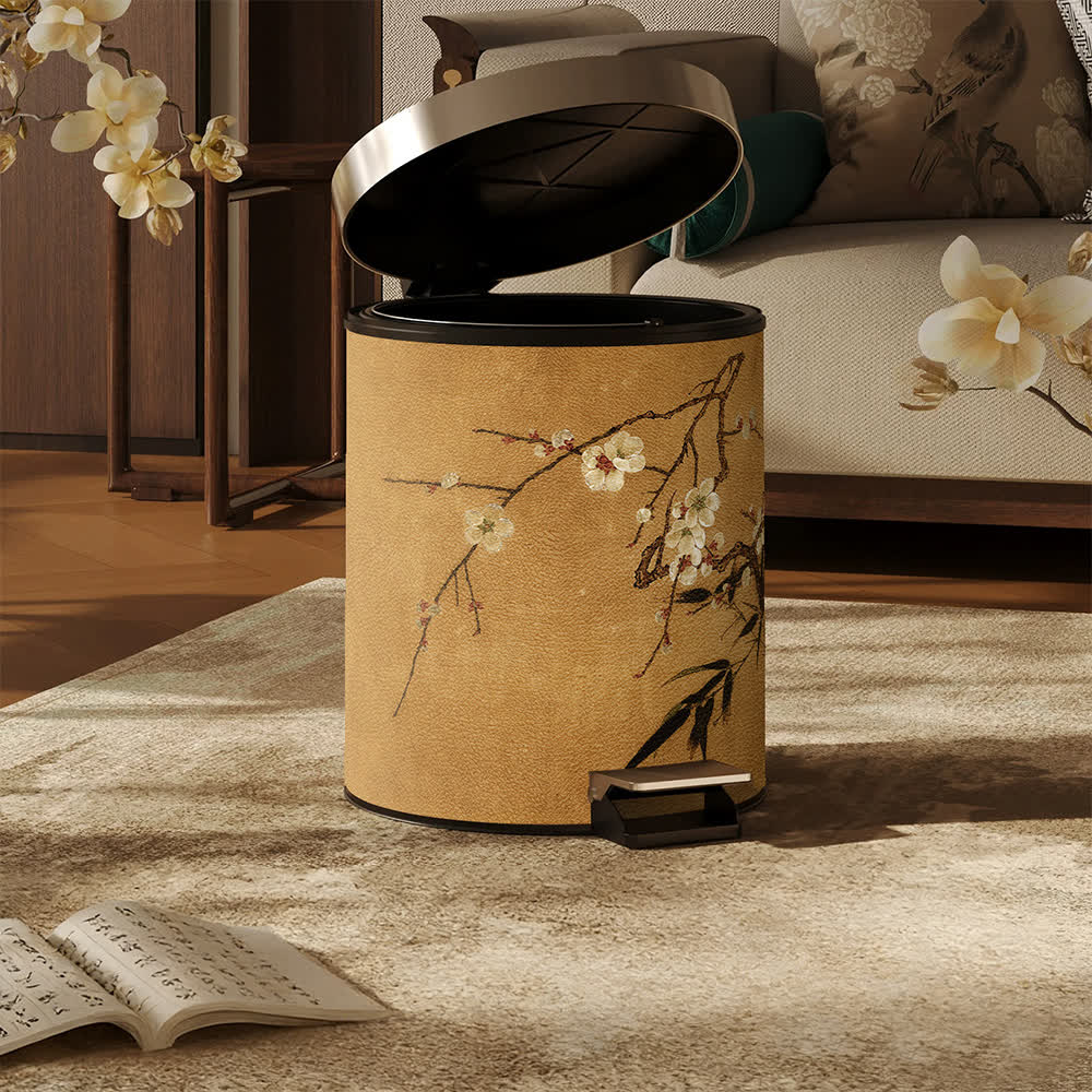 Oriental Plum Blossom Leather Trash Can