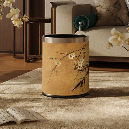 Oriental Plum Blossom Leather Trash Can