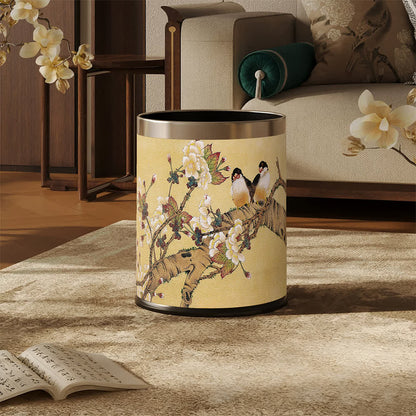 Vintage Chinoiserie Floral & Bird Trash Can