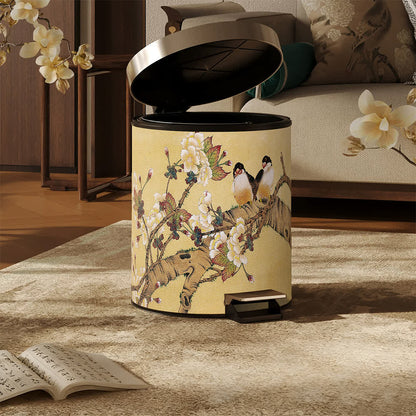 Vintage Chinoiserie Floral & Bird Trash Can