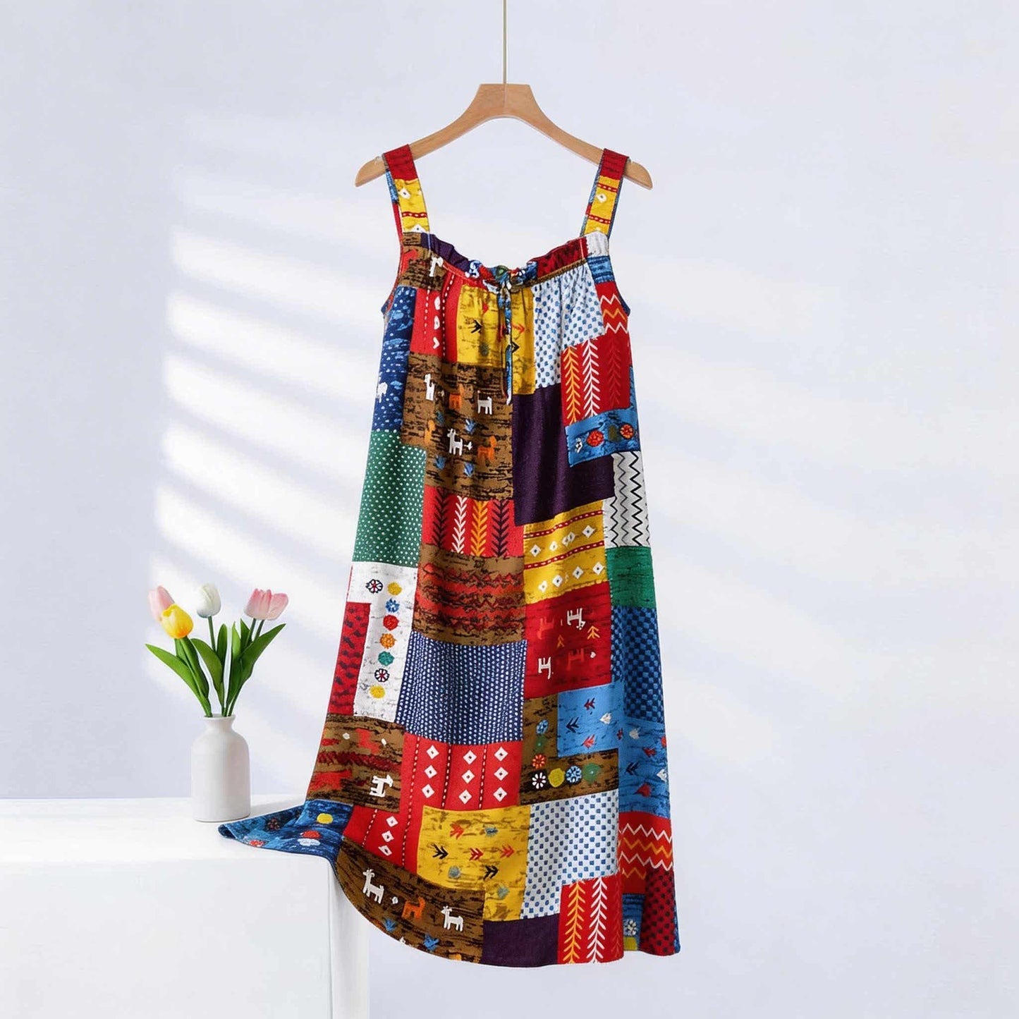 Vintage Mixed Print Sleeveless Nightgown