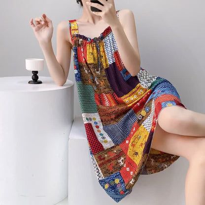 Vintage Mixed Print Sleeveless Nightgown