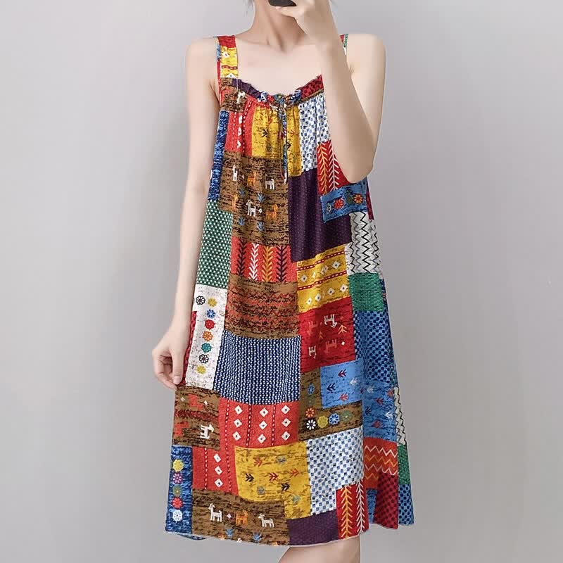 Vintage Mixed Print Sleeveless Nightgown