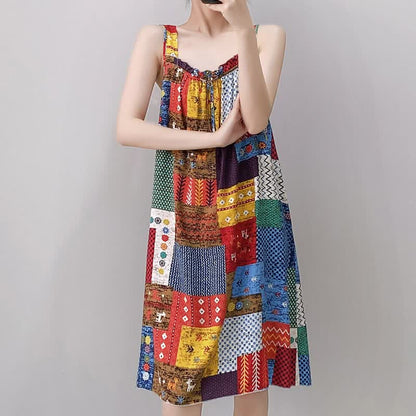 Vintage Mixed Print Sleeveless Nightgown