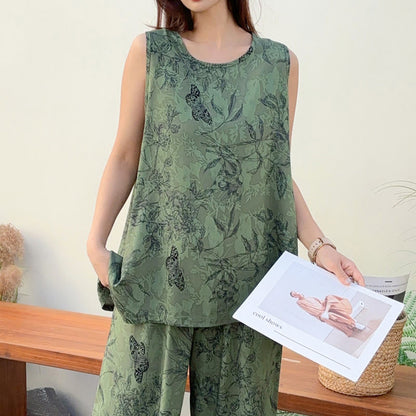 Green Botanical Butterfly Tank & Pants Pajamas