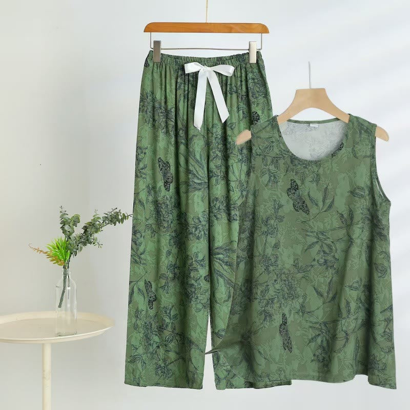 Green Botanical Butterfly Tank & Pants Pajamas