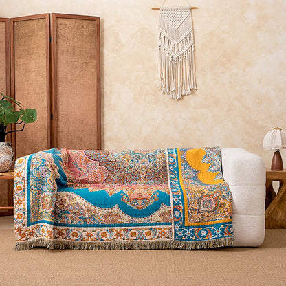 Vintage Pattern Cotton Gauze Tassel Quilt Blanket