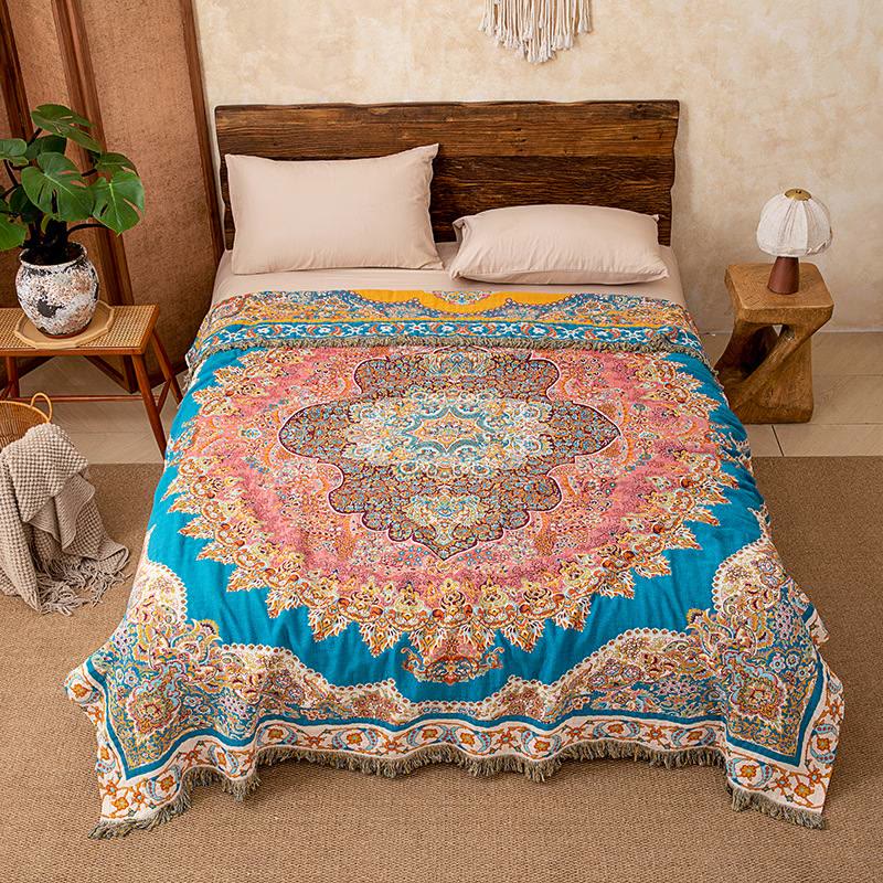 Vintage Pattern Cotton Gauze Tassel Quilt Blanket