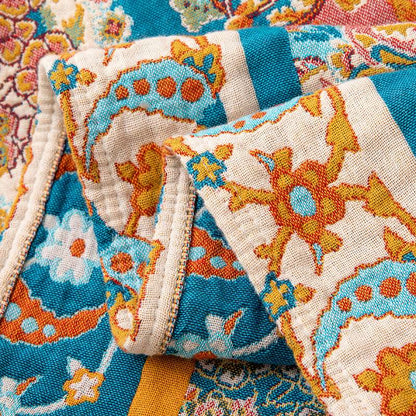 Vintage Pattern Cotton Gauze Tassel Quilt Blanket