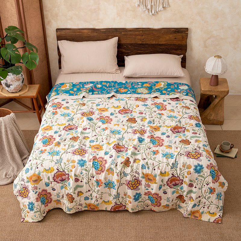 Floral Garden Cotton Gauze Quilt Blanket