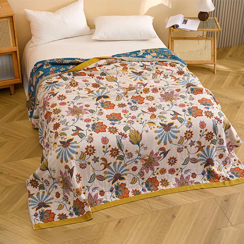 Reversible Floral Cotton Gauze Quilt Blanket